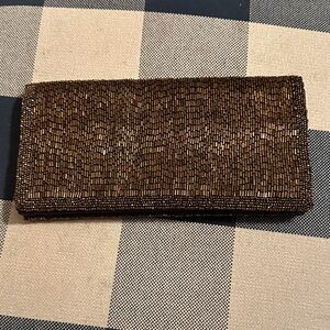 Delill Gold Beaded Brown Evening Clutch Wallet for Women